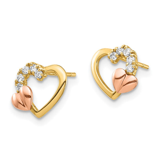 Buy Stylish 14K Two-Tone Heart CZ Stud Earrings - Affordable Luxury Value!