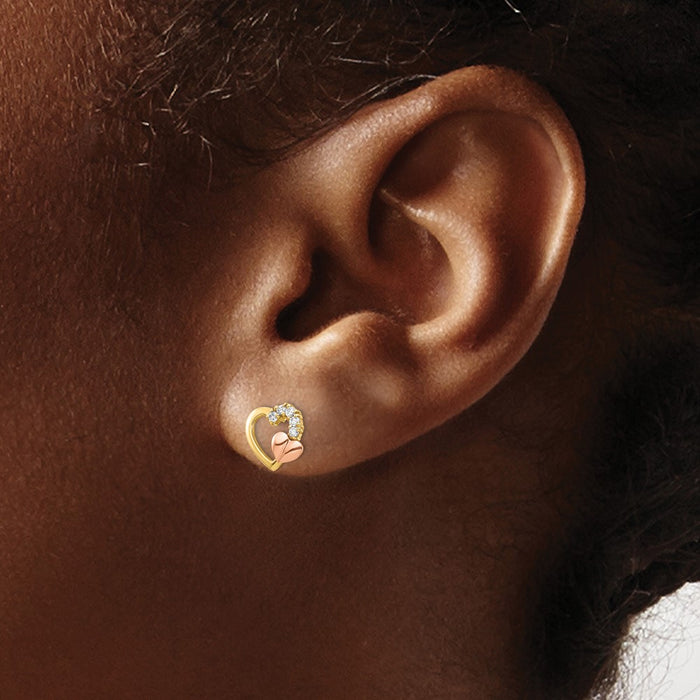 Buy Stylish 14K Two-Tone Heart CZ Stud Earrings - Affordable Luxury Value!-3