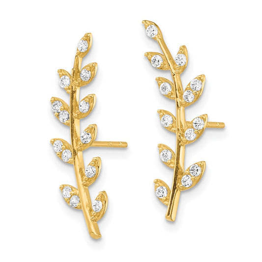 Buy 14K Gold Fern Ear Climber Earrings with Cubic Zirconia - Stylish & Affordable!