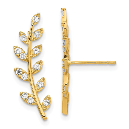 Buy 14K Gold Fern Ear Climber Earrings with Cubic Zirconia - Stylish & Affordable!