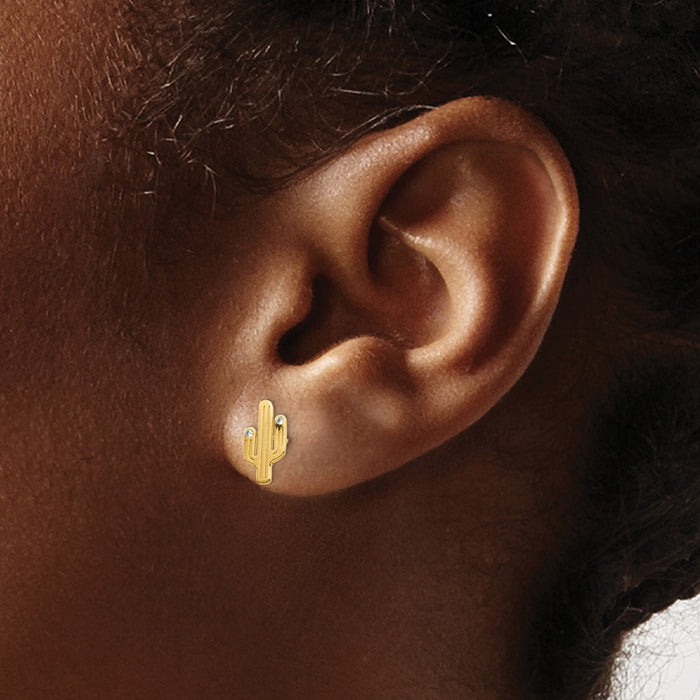 High-Quality 14K Gold Cactus CZ Stud Earrings - Stylish Luxury at Great Price-3