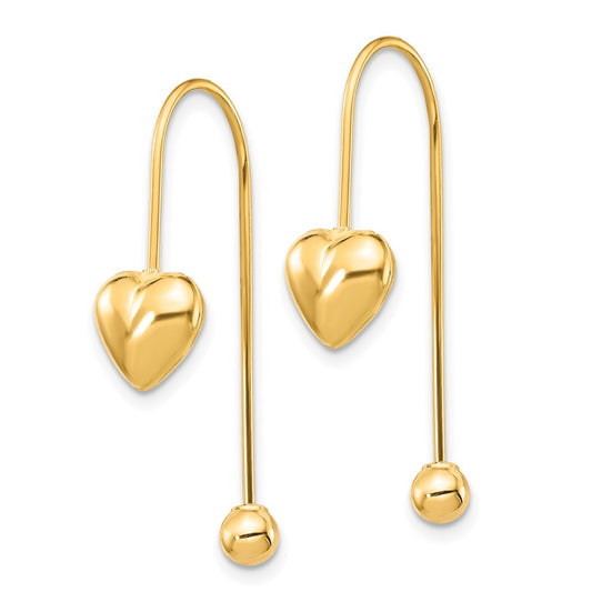 Buy Stylish 14K Gold Puffed Heart Threader Earrings - Exclusive Design & Comfort