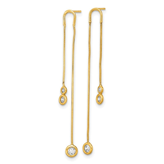 Shop Exclusive 14K Gold Polished CZ Dangle Earrings | Stylish Double Chain Design