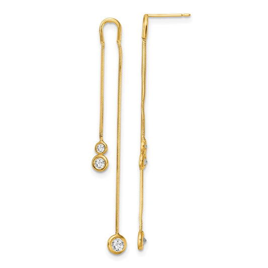 Shop Exclusive 14K Gold Polished CZ Dangle Earrings | Stylish Double Chain Design