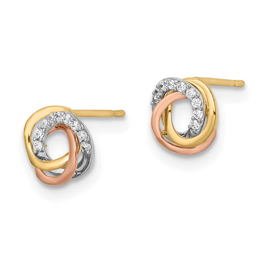 Exclusive 14K Tri-Color CZ Circle Stud Earrings - Stylish & Affordable Choice