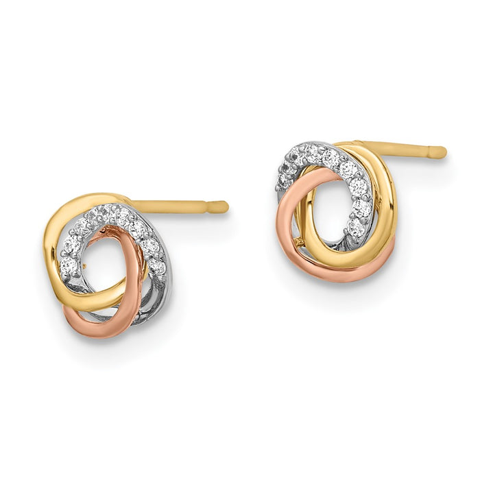 Exclusive 14K Tri-Color CZ Circle Stud Earrings - Stylish & Affordable Choice-2