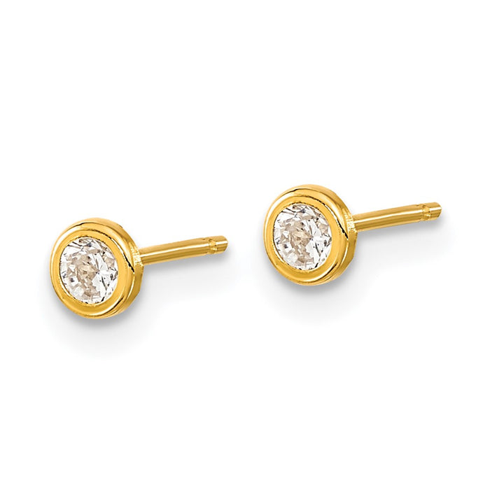 Buy 14K Gold Polished Circle Bezel Cubic Zirconia Stud Earrings - Stylish Luxury-2