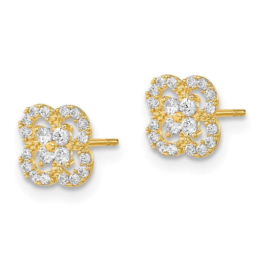 Buy Stylish 14K Gold Polished Flower CZ Stud Earrings - Affordable Luxury