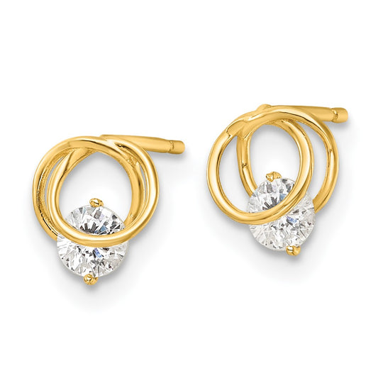 High-Quality 14K Gold Polished Circle Stud Earrings with Cubic Zirconia - Luxury Value