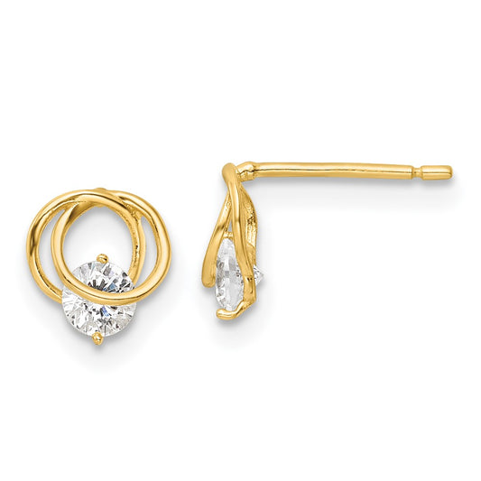 High-Quality 14K Gold Polished Circle Stud Earrings with Cubic Zirconia - Luxury Value