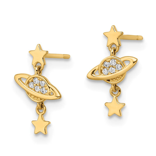Buy 14k Gold CZ Saturn & Star Dangle Earrings - Stylish & Affordable Luxury!