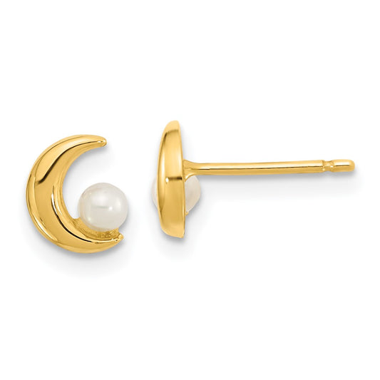 Buy 14K Gold Polished Half Moon Pearl Earrings - Stylish 2.5-3mm Design
