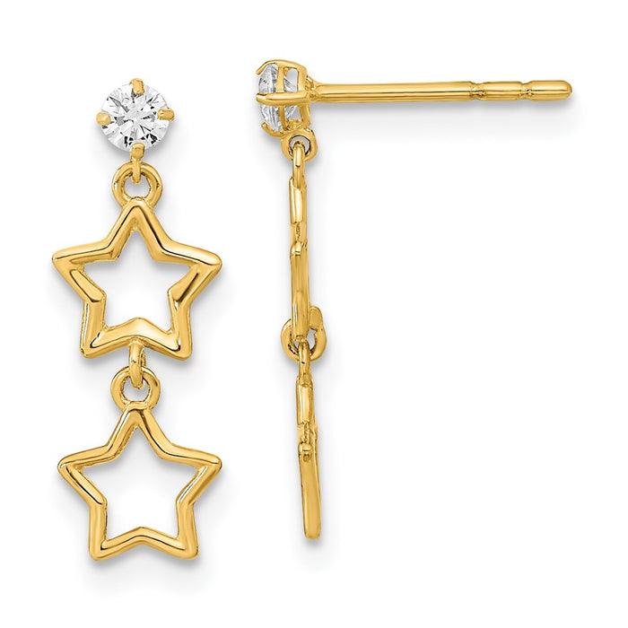 High-Quality 14K Gold Polished CZ Star Dangle Earrings - Stylish Value!-1