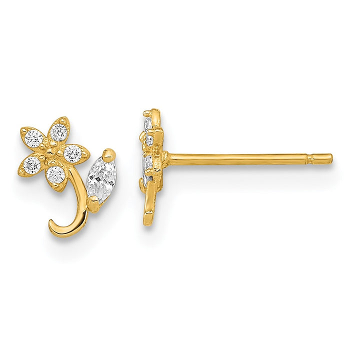 Buy Exclusive 14K Gold Polished Flower CZ Stud Earrings - Stylish & Affordable-1