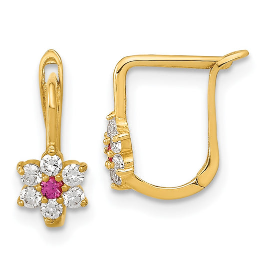 Exclusive 14K Gold Floral Hoop Earrings with Red & White Cubic Zirconia