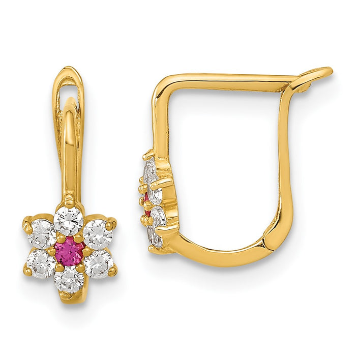 Exclusive 14K Gold Floral Hoop Earrings with Red & White Cubic Zirconia-1