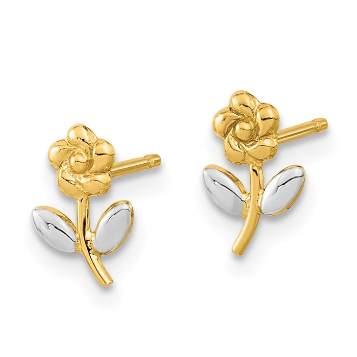 Buy Stylish 14K Gold Floral Stud Earrings, Rhodium-Plated, Affordable Luxury-2