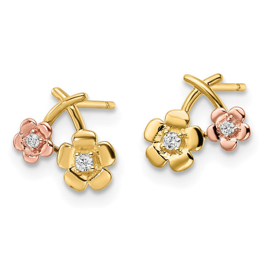 Shop Exclusive 14K Two-Tone Floral Stud Earrings | Affordable Cubic Zirconia
