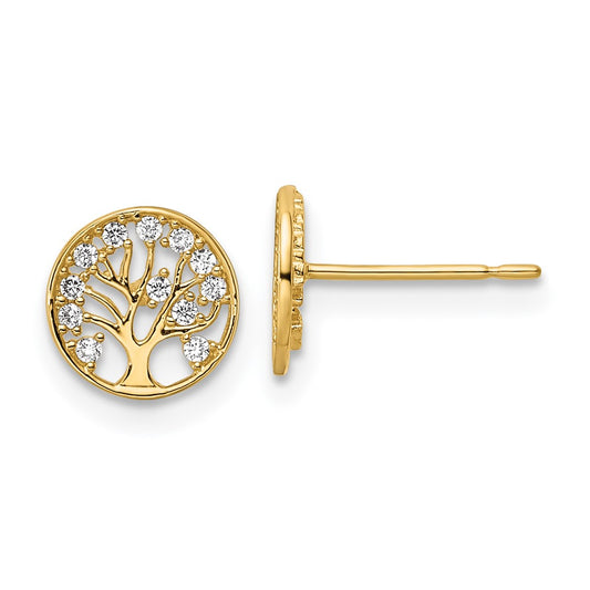 High-Quality 14K Gold Tree of Life Post Earrings with CZ Accents - Stylish Value!