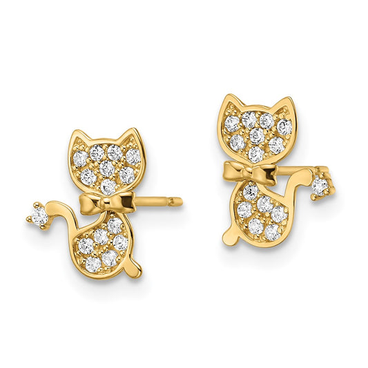 Shop Stylish 14K Gold Cat Post Earrings with CZ Accents - Affordable Luxury!