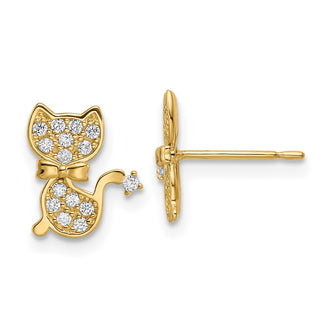 Shop Stylish 14K Gold Cat Post Earrings with CZ Accents - Affordable Luxury!
