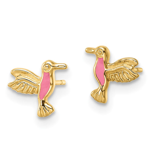 High-Quality 14K Pink Enamel Hummingbird Stud Earrings | Stylish & Affordable