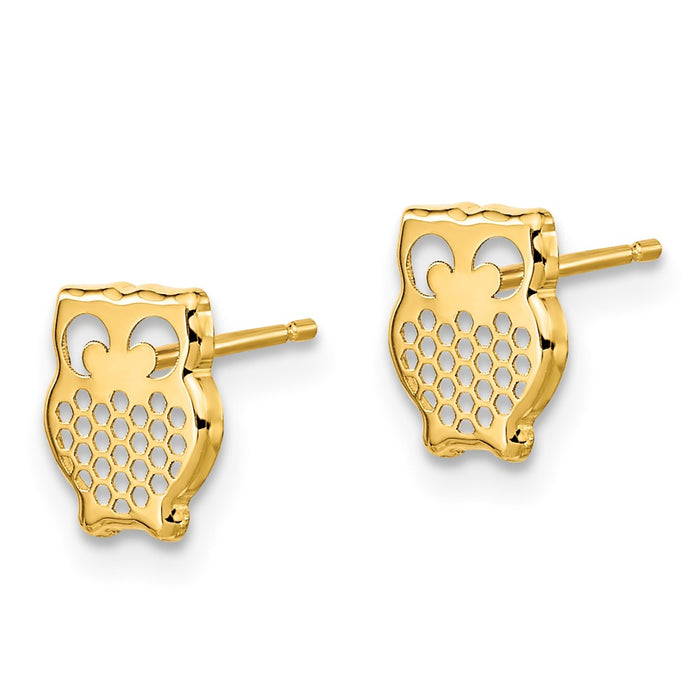 High-Quality Textured 14K Gold Owl Post Earrings - Stylish & Affordable!-2
