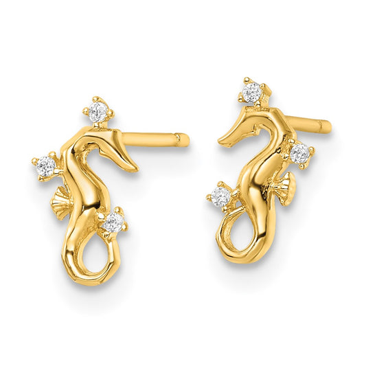 Buy Exclusive 14K Yellow Gold Seahorse Stud Earrings with Cubic Zirconia, Stylish & Affordable