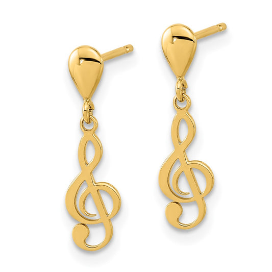 Buy Stylish 14K Gold Polished Treble Clef Drop Earrings - 1.5" for Luxury