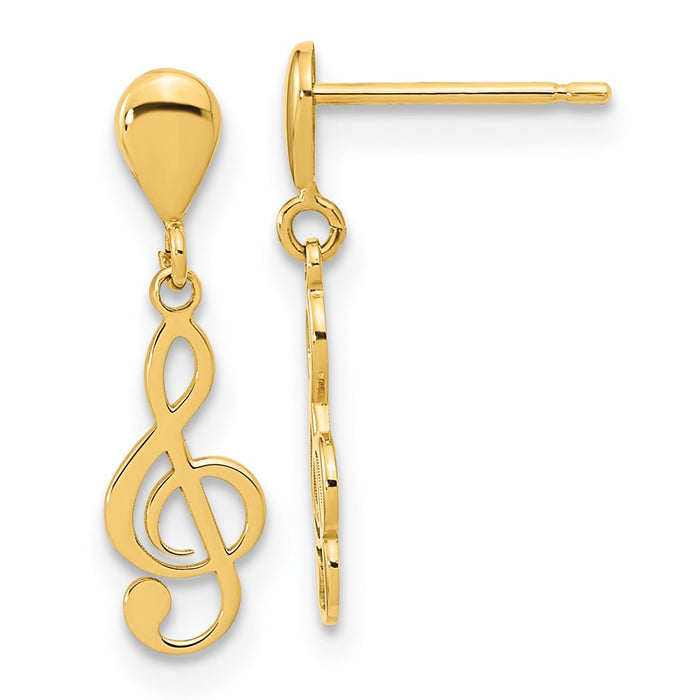 Buy Stylish 14K Gold Polished Treble Clef Drop Earrings - 1.5" for Luxury-1