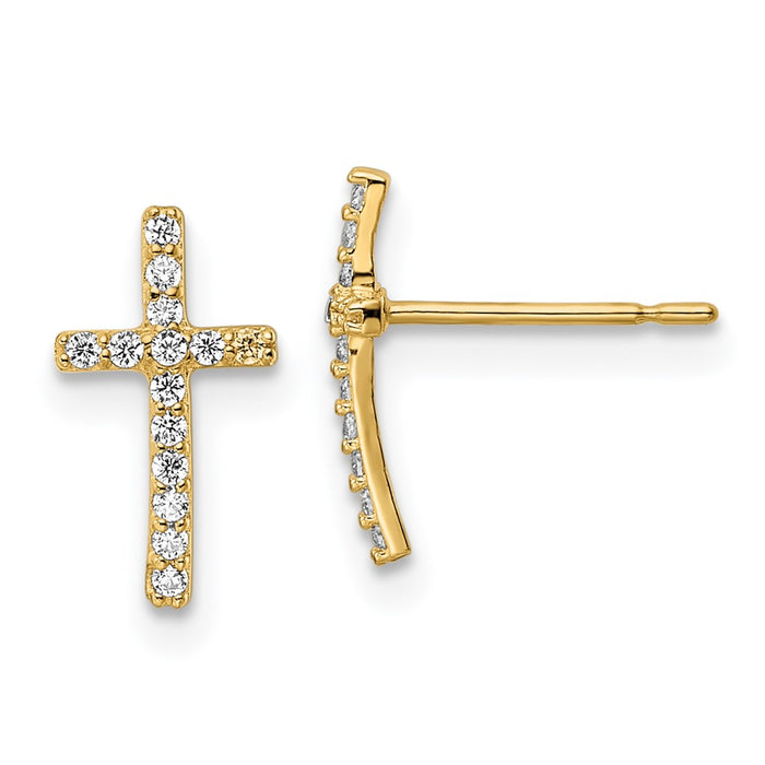 Shop Stylish 14K Gold Cubic Zirconia Cross Stud Earrings - 0.85mm, Luxury Value!-1