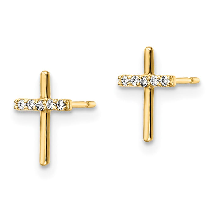 High-Quality 14K Gold Cubic Zirconia Cross Stud Earrings - Affordable Luxury!-2