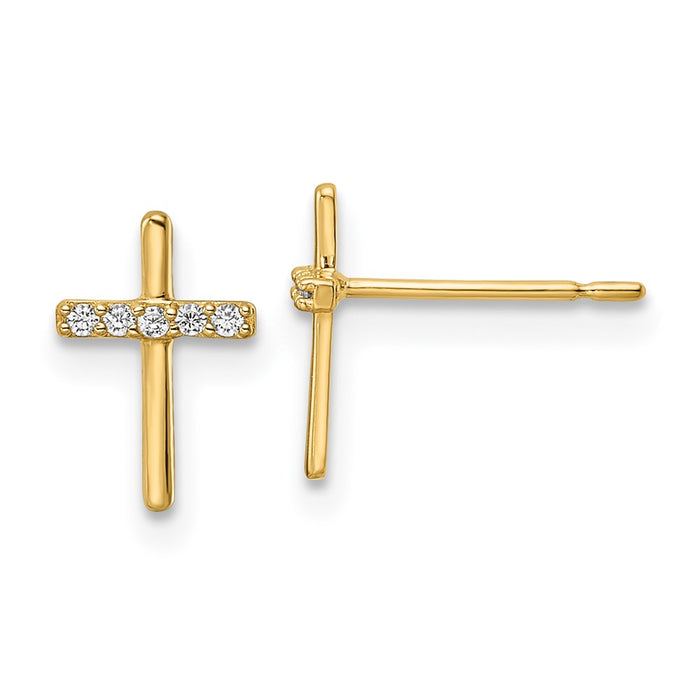 High-Quality 14K Gold Cubic Zirconia Cross Stud Earrings - Affordable Luxury!-1