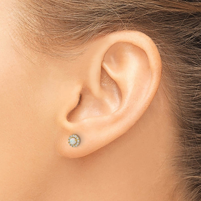 Exclusive 14K Gold Polished Circle Screwback Earrings - Stylish CZ & Opal-3