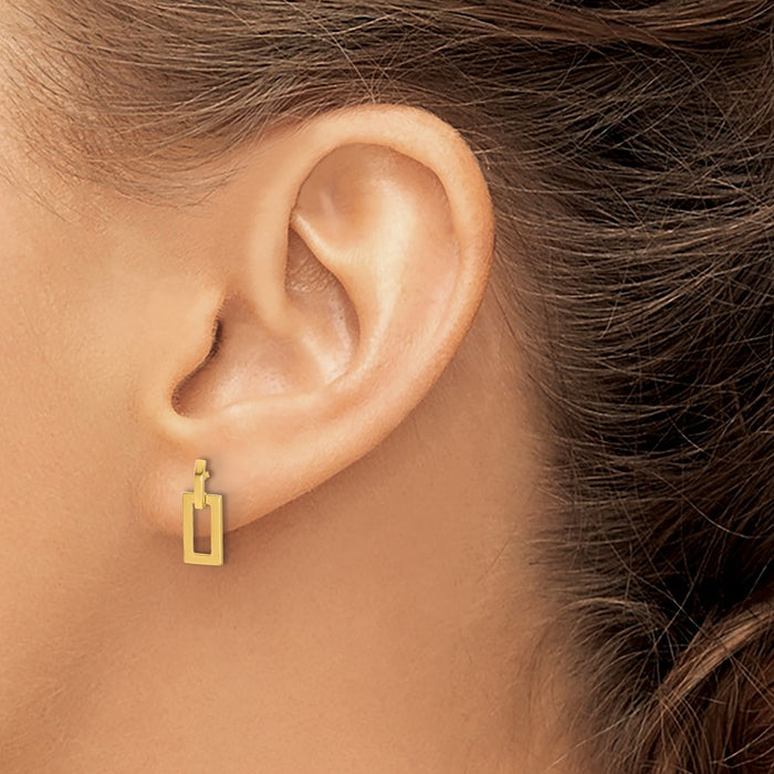 Buy 14K Gold Polished Rectangle Drop Earrings - Stylish & Affordable Luxury!-3