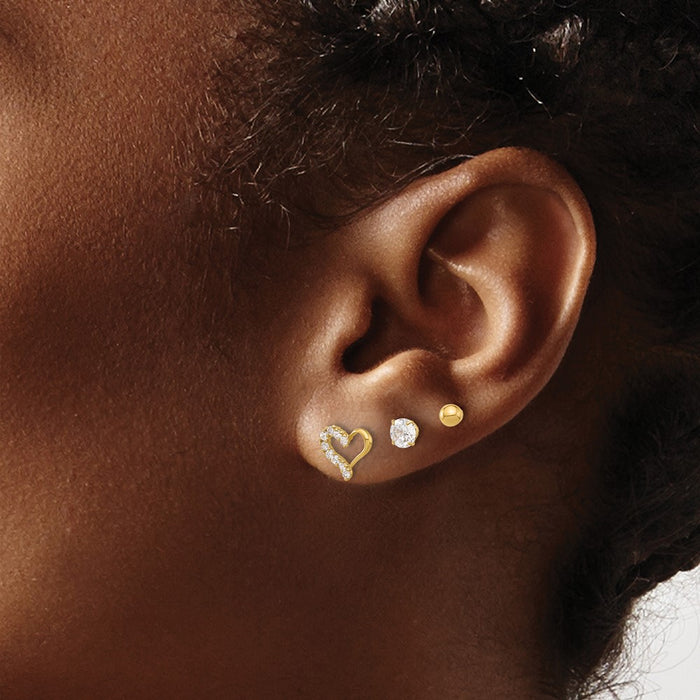 Shop Stylish 14K Gold Polished CZ Ball & Heart Stud Earrings Set - Affordable Luxury-3