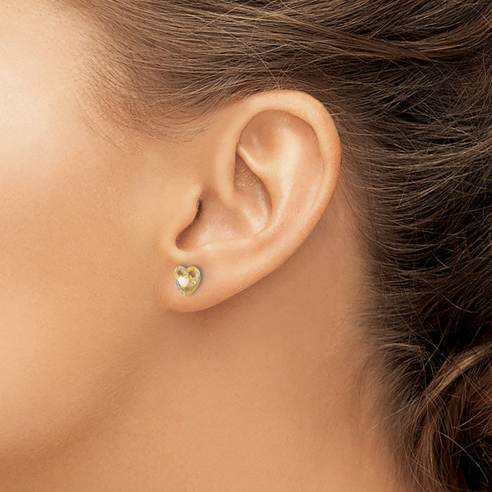Exclusive 14K Gold Heart-Shaped Earrings with CZ & Created Opal - Stylish Value!-3
