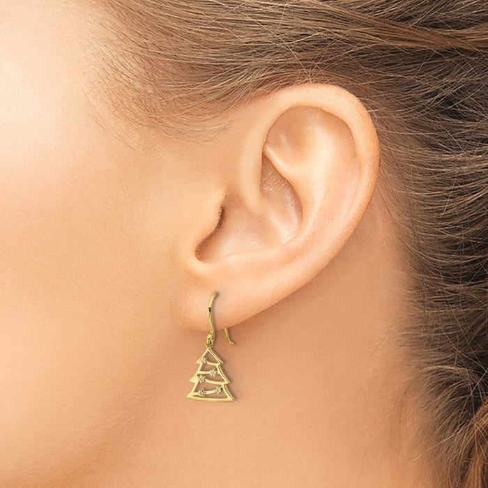 Buy 14K Gold Polished CZ Christmas Tree Dangle Earrings - Stylish Holiday Jewelry-3