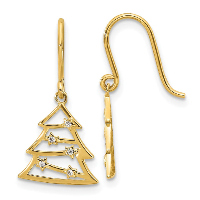 Buy 14K Gold Polished CZ Christmas Tree Dangle Earrings - Stylish Holiday Jewelry-1