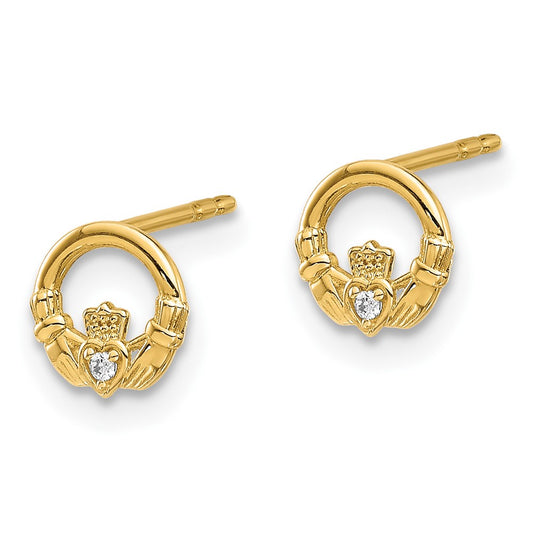 Shop Stylish 14K Gold Claddagh Post Earrings with CZ - Affordable Luxury!