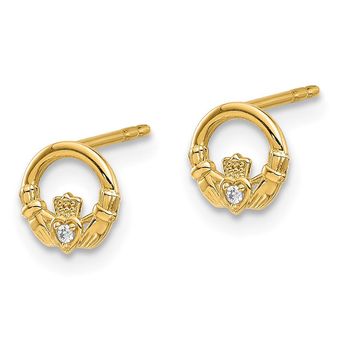 Shop Stylish 14K Gold Claddagh Post Earrings with CZ - Affordable Luxury!-2