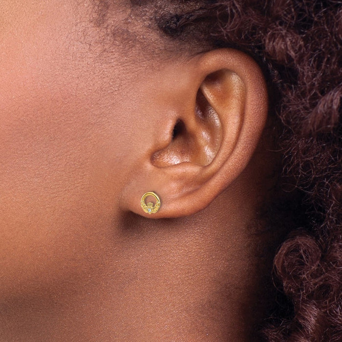 Shop Stylish 14K Gold Claddagh Post Earrings with CZ - Affordable Luxury!-3