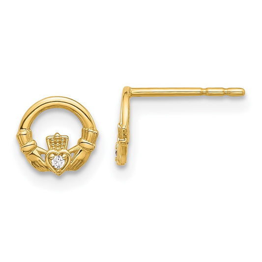 Shop Stylish 14K Gold Claddagh Post Earrings with CZ - Affordable Luxury!