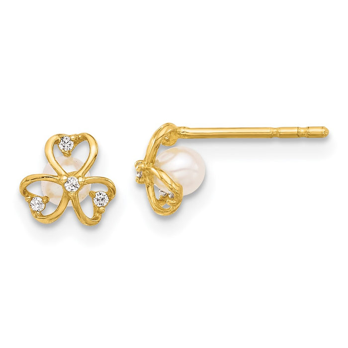 Buy Exclusive 14K Gold Pearl Stud Earrings, 6mm CZ, Stylish & Affordable-1