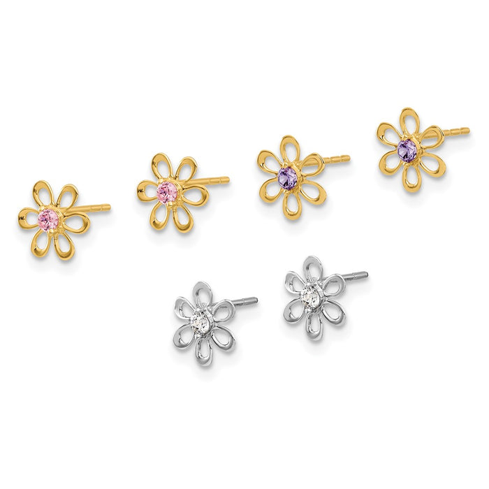 Exclusive 14K Yellow & White Gold Floral Stud Earrings Set | Stylish Multi-Color CZ-2