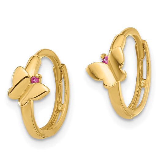 Buy Stylish 14K Rose Gold Butterfly Hinged Hoop Earrings with Pink CZ - Affordable!