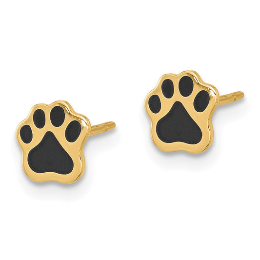 High-Quality 14K Gold Paw Print Earrings | Stylish Black Enamel Posts