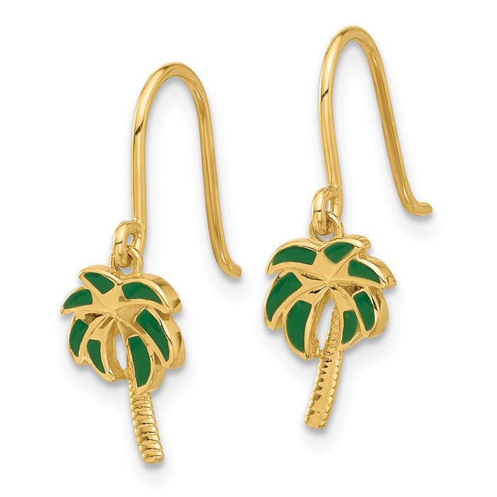 Buy Stylish 14K Gold Polished Green Enamel Palm Tree Dangle Earrings-2
