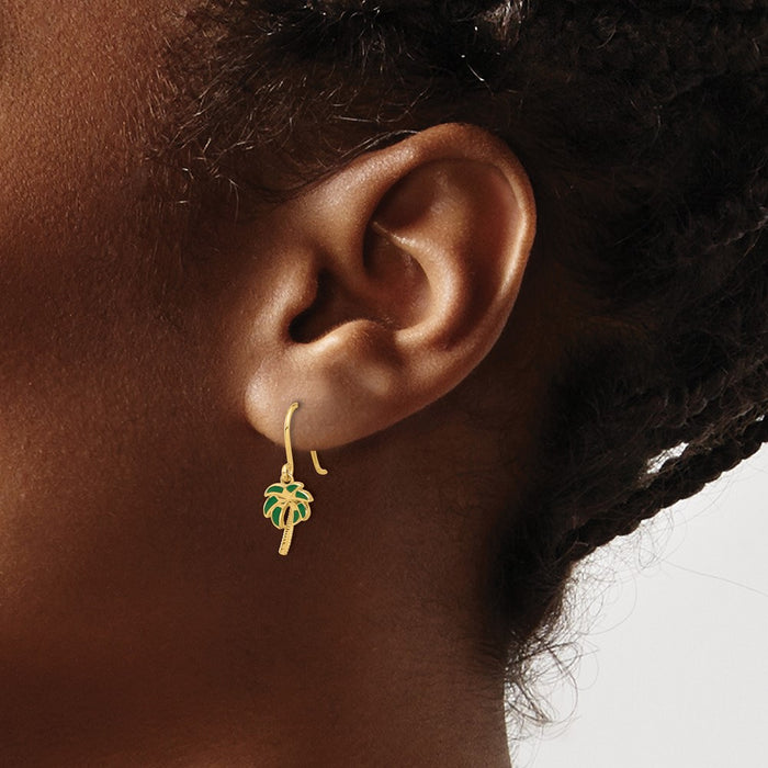 Buy Stylish 14K Gold Polished Green Enamel Palm Tree Dangle Earrings-3