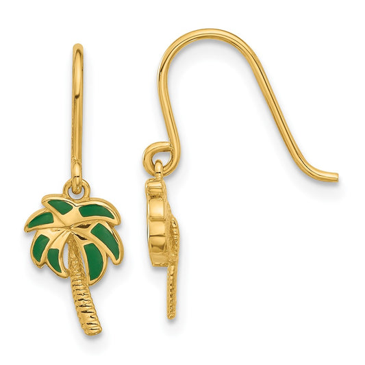 Buy Stylish 14K Gold Polished Green Enamel Palm Tree Dangle Earrings